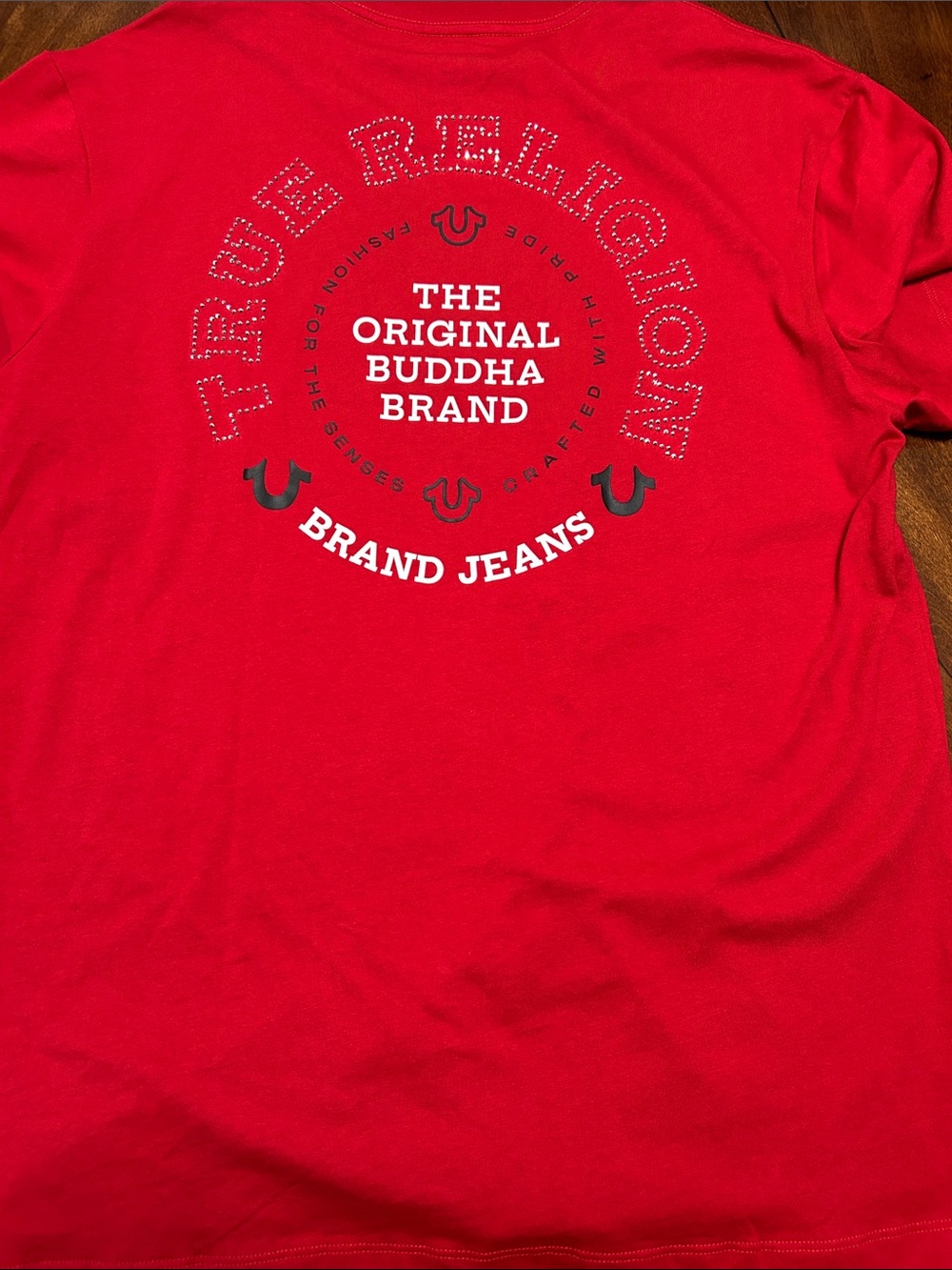 True Religion Red Short Sleeve Graphic Tee with White Back Logo